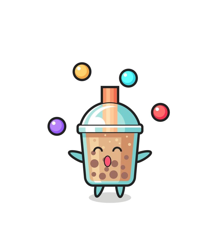 de bubble tea circus cartoon jongleren met een bal vector