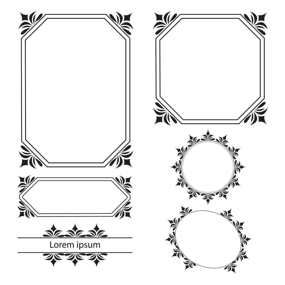 reeks van decoratief wijnoogst kaders en grenzen. bloemen sier- kader. kalligrafische kader en bladzijde decoratie. vector illustratie