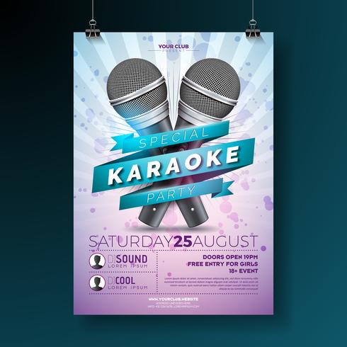 Karaoke Party flyerwith microfoons op violette achtergrond vector