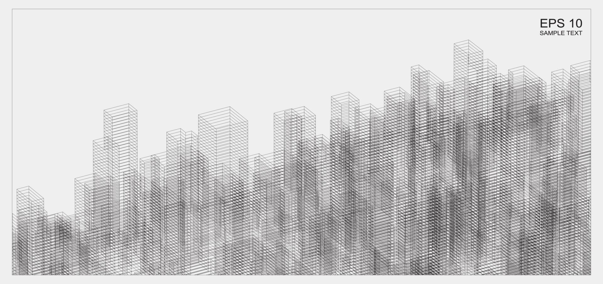 wireframe ruimte van gebouw. 3D-perspectief draadframe. vector