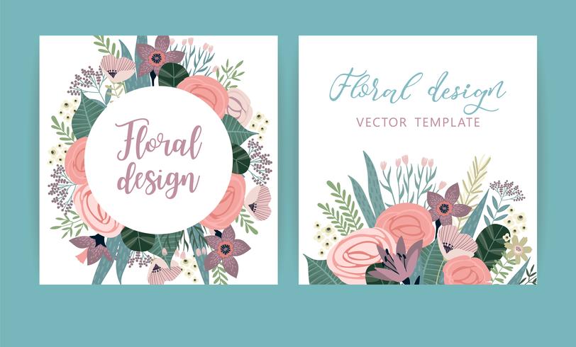 Vector sjablonen met bloemen. Ontwerp voor kaart, poster, banner, uitnodiging, bruiloft, groet.