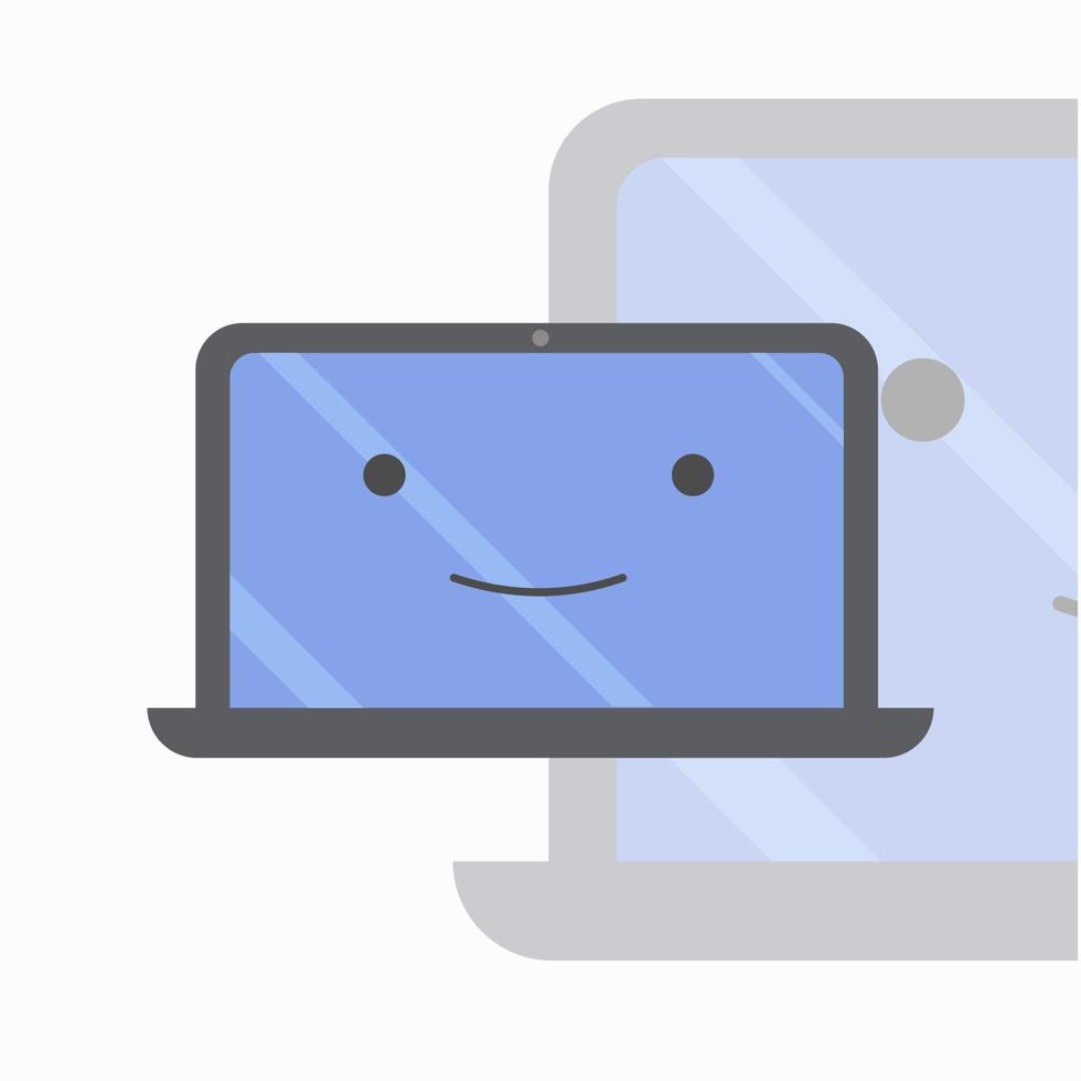 logo en icoon van notebook met vriendelijk gezicht vector