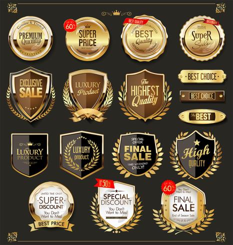 Luxe premium gouden insignes en labels vector