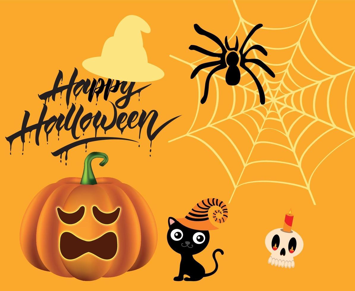 happy halloween vakantie vector trick or treat kat en spin pompoen