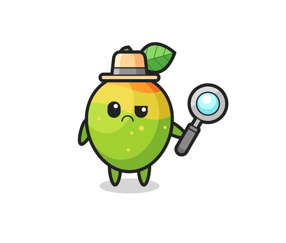 de mascotte van schattige mango als detective vector