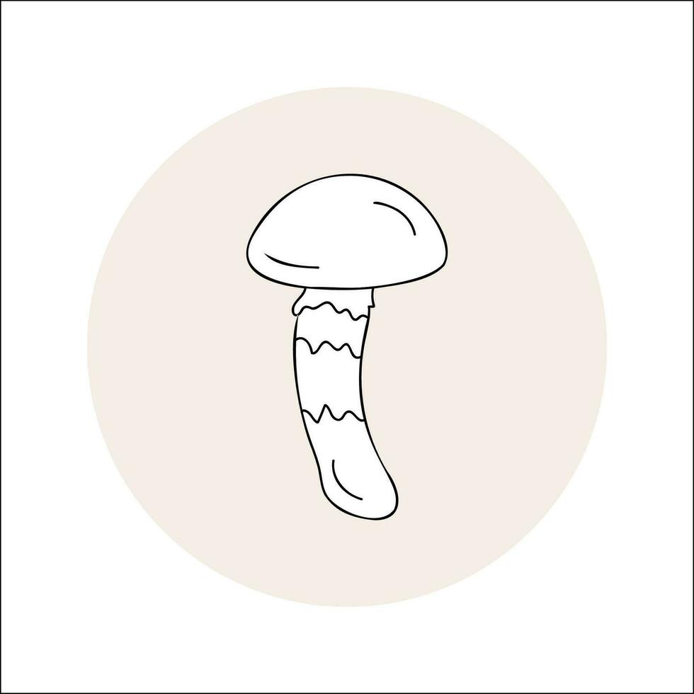 paddestoel lijn icoon zwart schets in cirkel. vector illustratie geïsoleerd paddestoel in tekening stijl. ontwerp element voor thema Woud paddestoelen, menu, Woud, ingrediënten, recepten, biologisch producten,