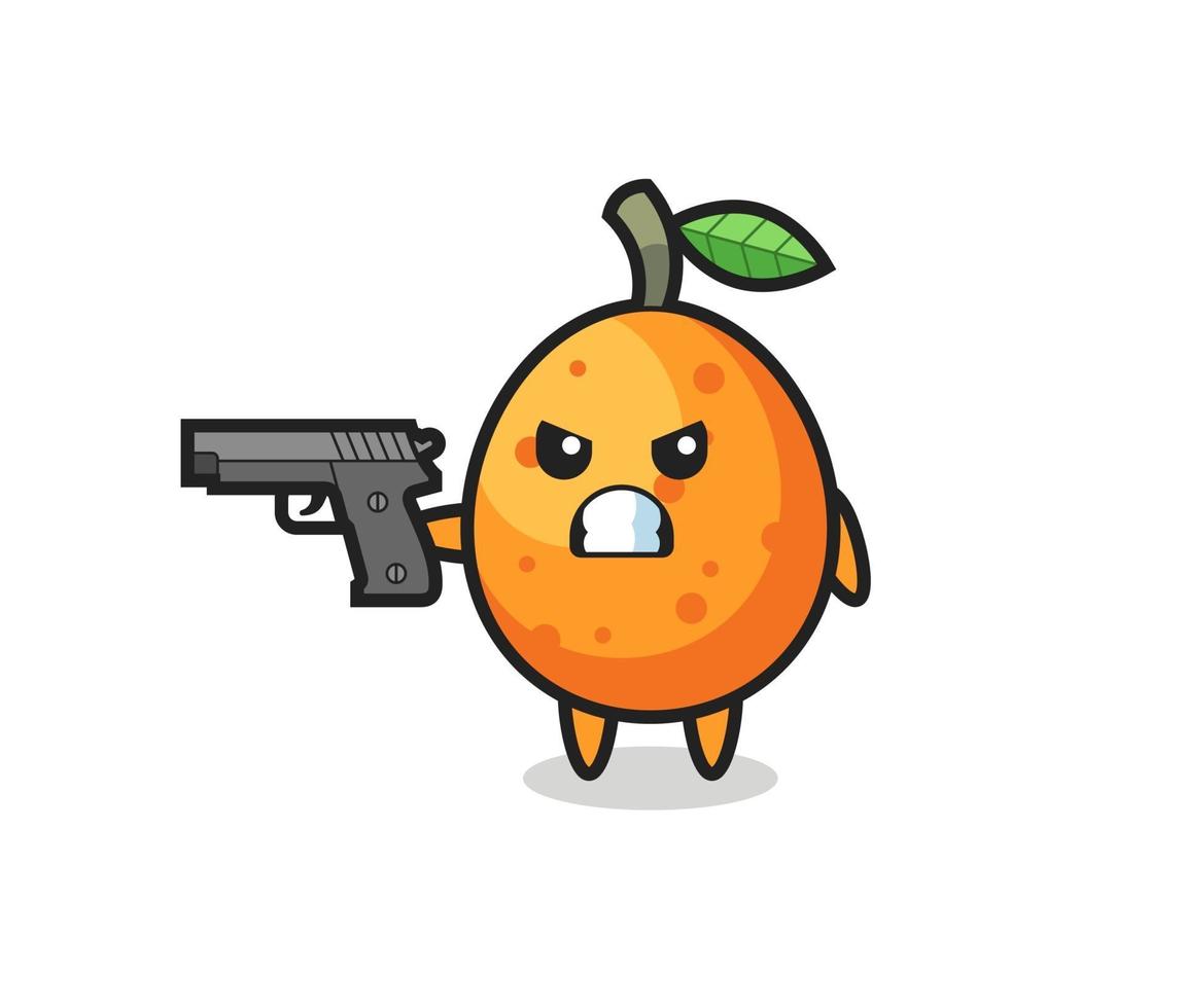 de schattige kumquat-personageshoot met een pistool vector