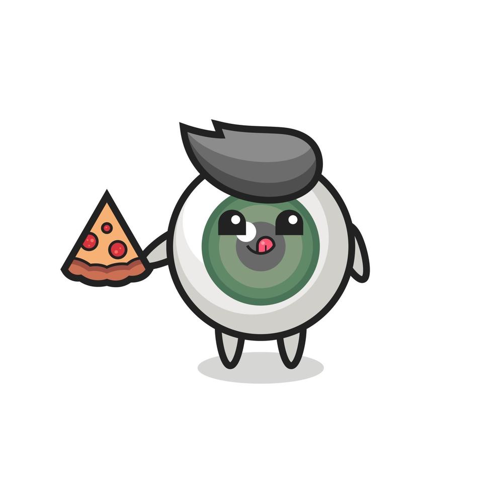 schattige oogbol cartoon pizza eten vector