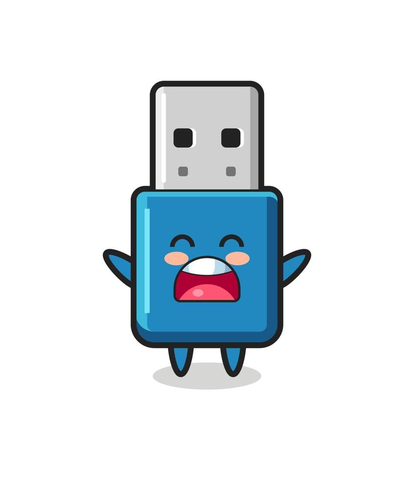 schattige USB-flashdrive-mascotte met een geeuwuitdrukking vector