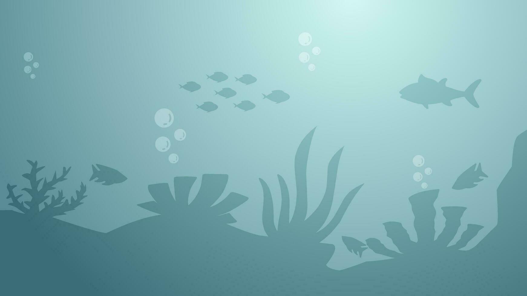 zeegezicht vector illustratie. landschap van vissen en koraal rif in de bodem zee. onderwater- panorama voor illustratie, achtergrond of behang