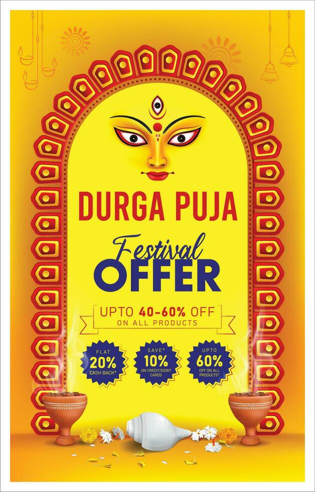 Indisch durga puja festival aanbod poster navratri festival uitverkoop sjabloon achtergrond vector illustratie