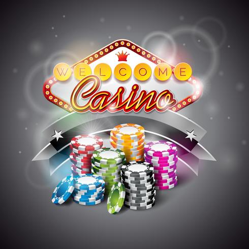 Vectorillustratie op een casinothema met kleur het spelen spaanders en verlichtingsvertoning vector