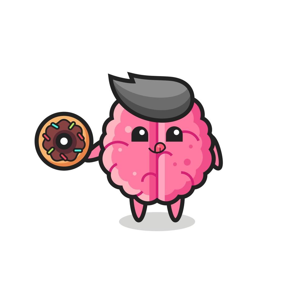 illustratie van een hersenpersonage dat een donut eet vector