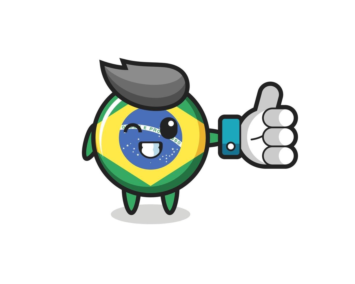 leuke braziliaanse vlag badge met social media thumbs up symbool vector