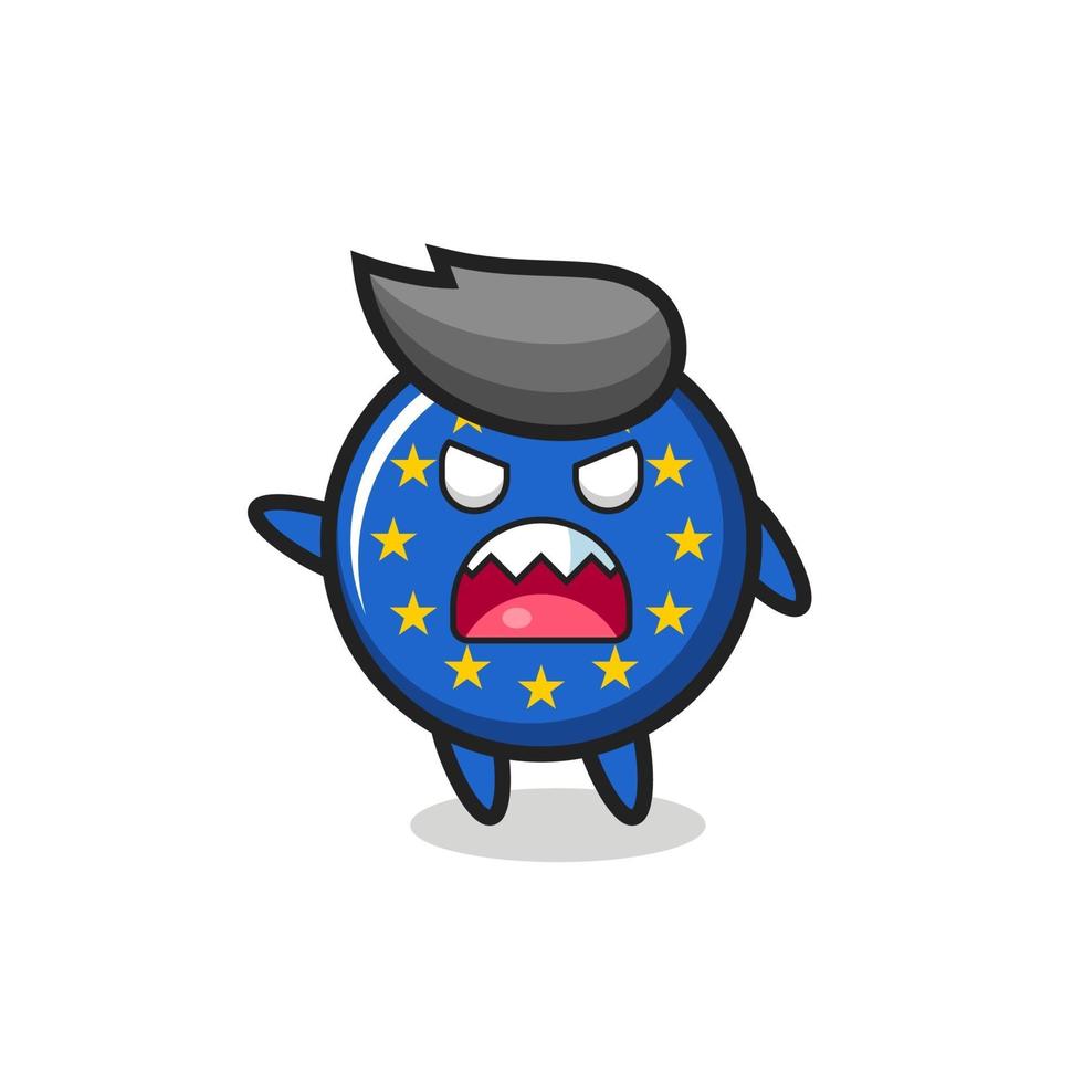 schattige europa vlag badge cartoon in een zeer boze pose vector