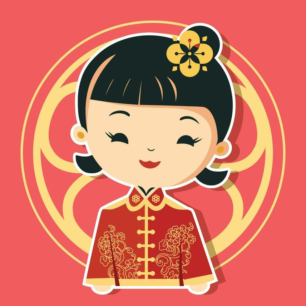 vlak ontwerp glimlachen kind met oosten- Aziatisch vector