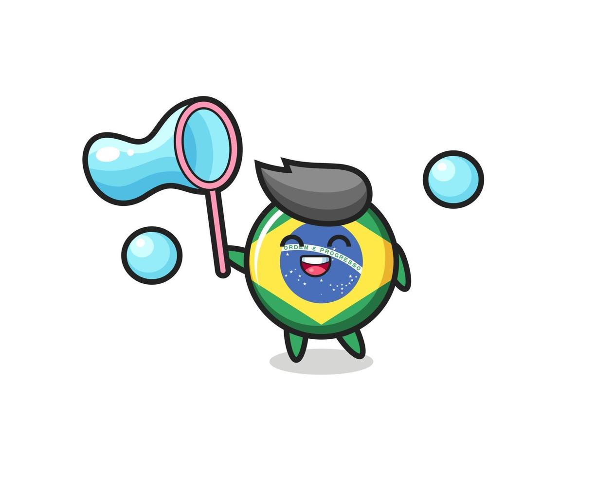 happy brazilië vlag badge cartoon spelen zeepbel vector