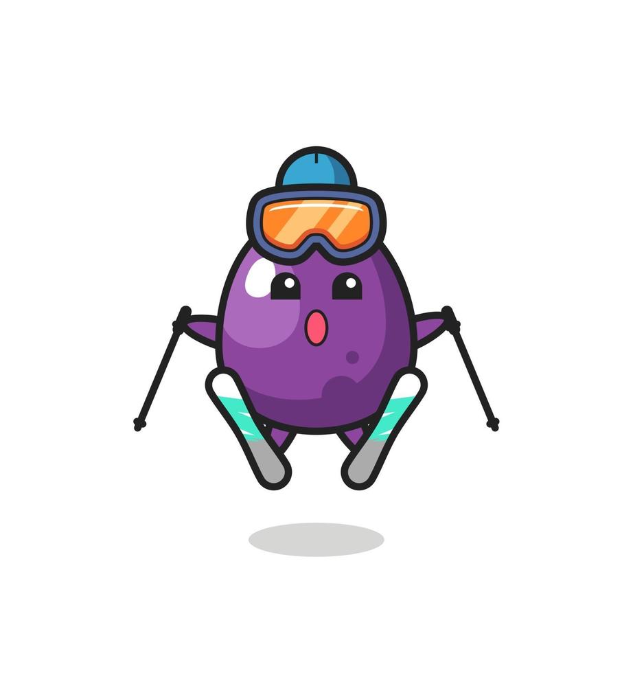 aubergine mascotte karakter als ski-speler vector