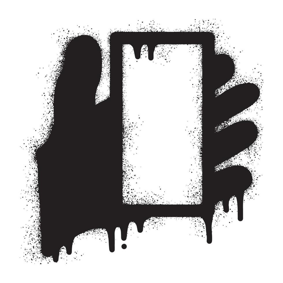 graffiti van een hand- Holding een mobiele telefoon met zwart verstuiven verf, vector