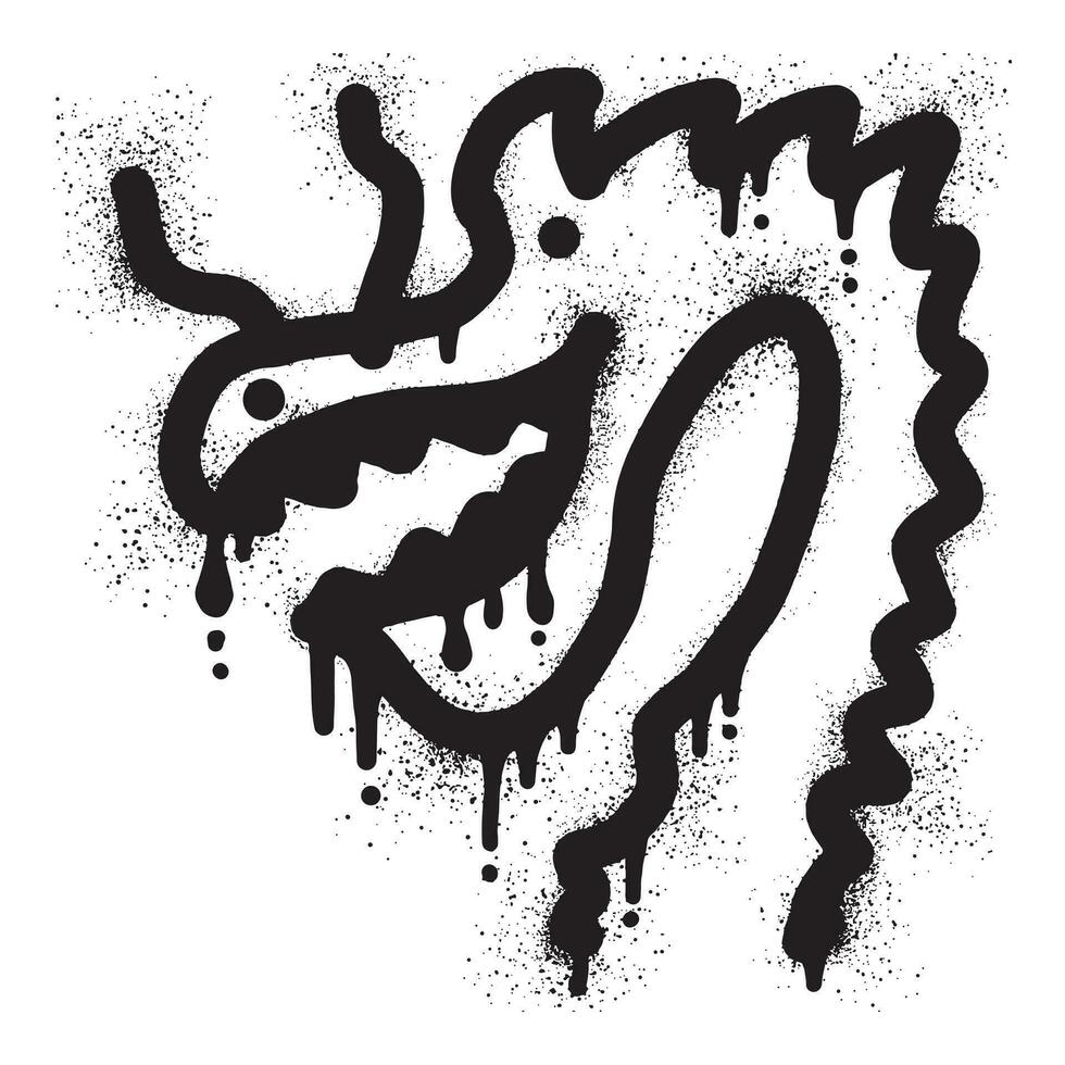 draak hoofd graffiti met zwart verstuiven verf vector