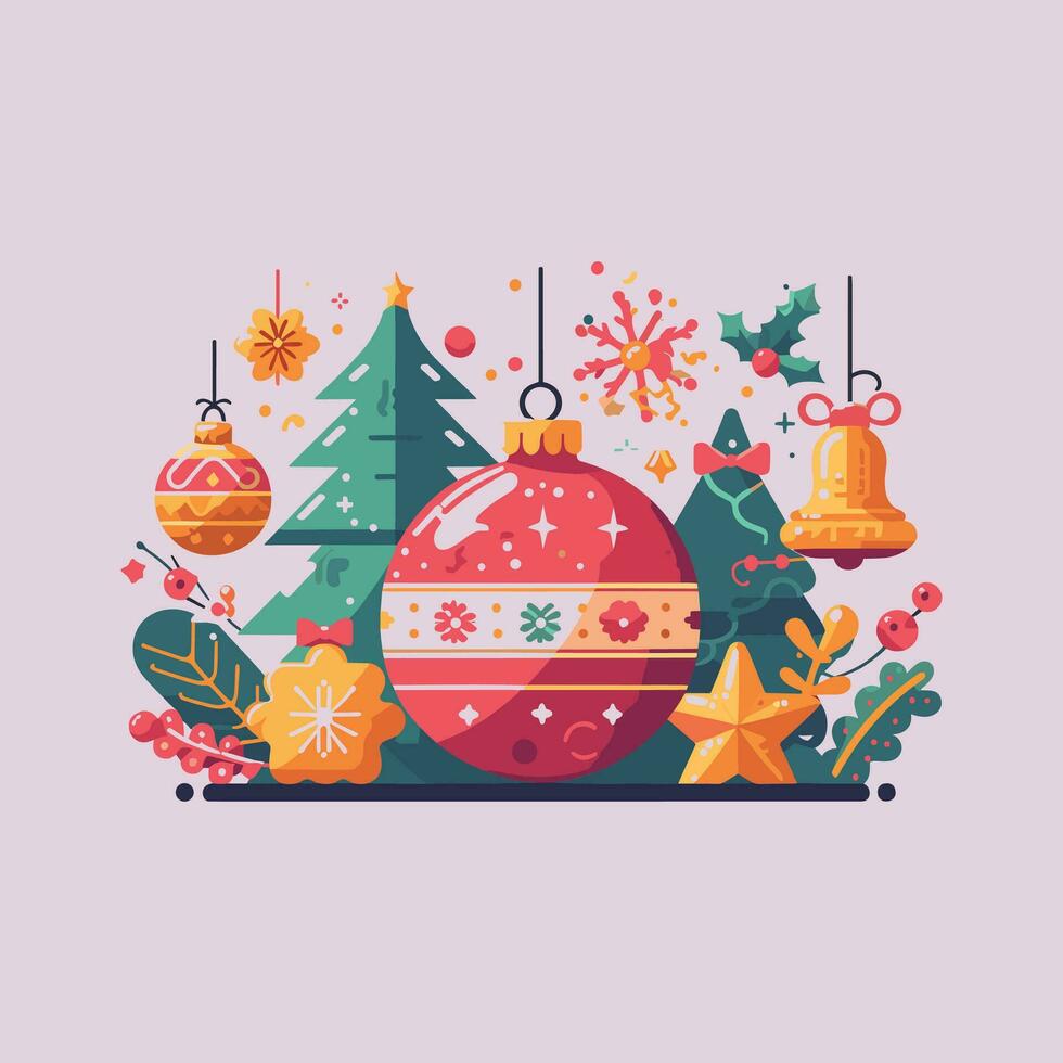 vrij vector vrolijk Kerstmis snuisterij decoratie achtergrond in vlak kleuren