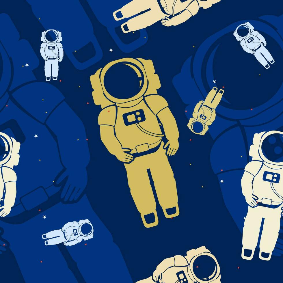 bewerkbare vlak monochroom astronaut Aan ruimte vector illustratie met divers kleuren van sterren Aan lucht net zo naadloos patroon voor creëren achtergrond van ruimte wetenschap verwant ontwerp