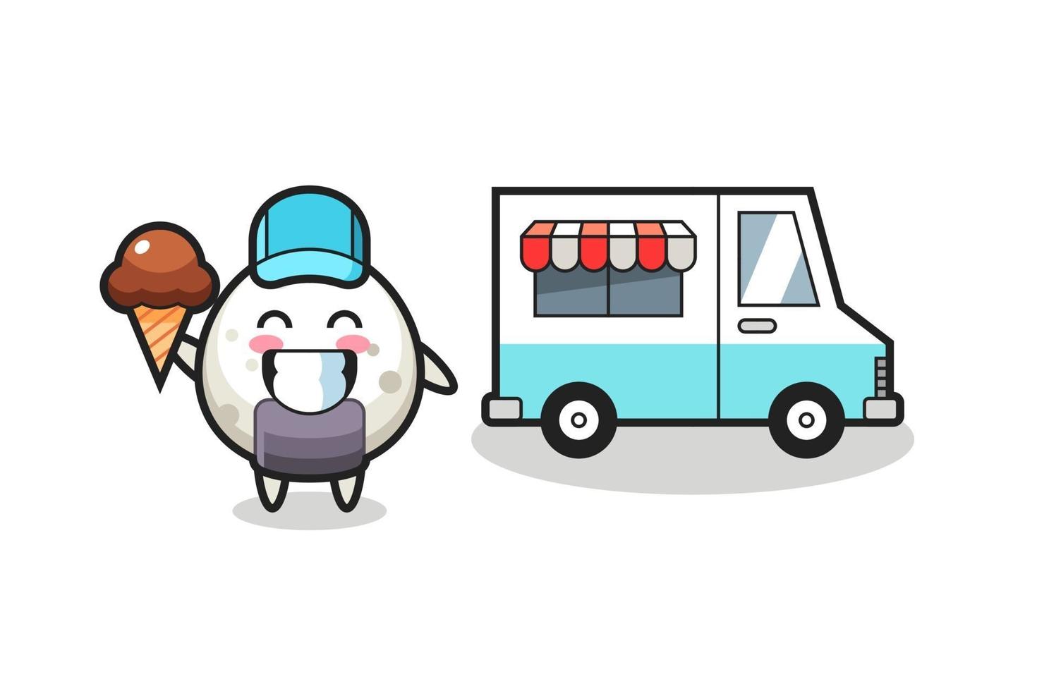 mascotte cartoon van onigiri met ijscowagen vector