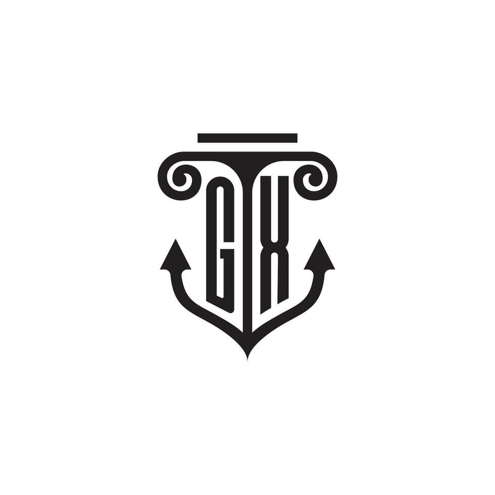 gx pijler en anker oceaan eerste logo concept vector