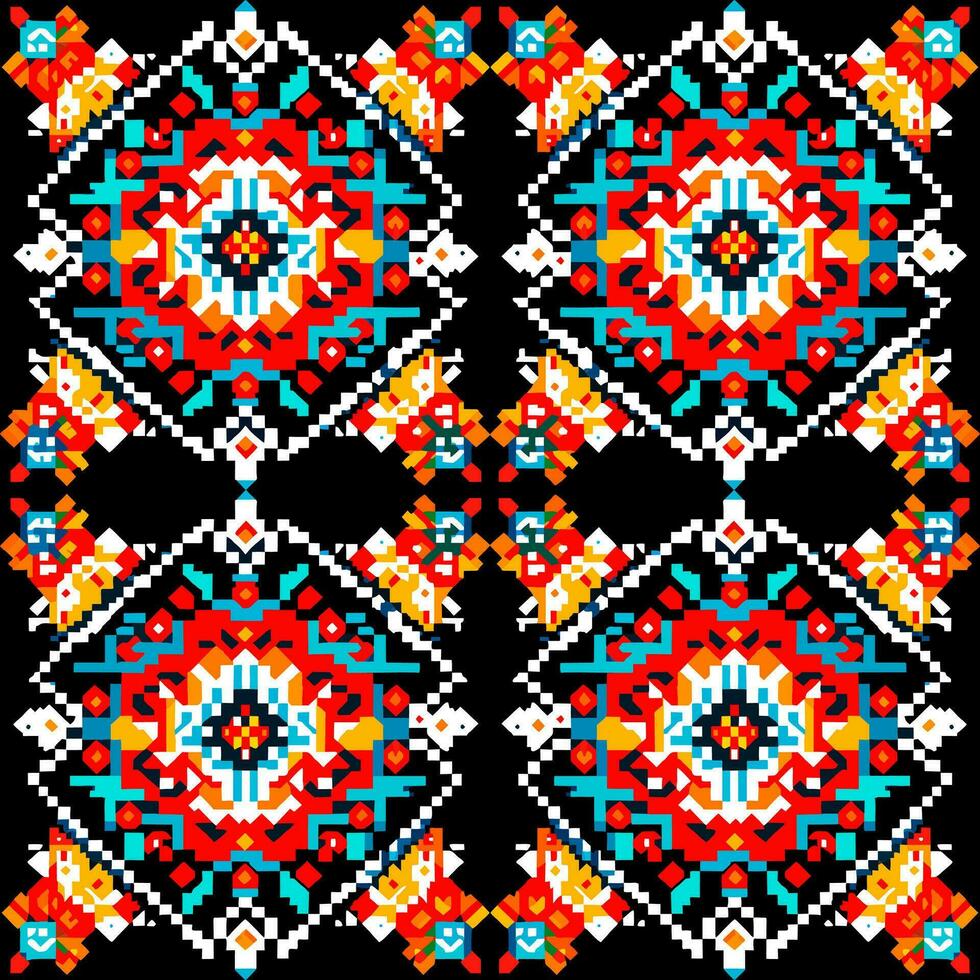 meetkundig etnisch patroon. pixel patroon. ontwerp voor kleding, kleding stof, achtergrond, behang, inpakken, batik. breigoed, borduurwerk stijl. aztec meetkundig kunst ornament print.vector illustratie vector