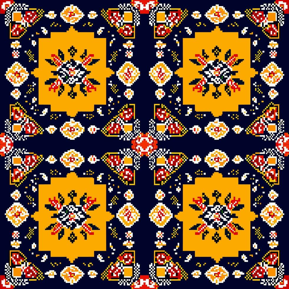 meetkundig etnisch patroon. pixel patroon. ontwerp voor kleding, kleding stof, achtergrond, behang, inpakken, batik. breigoed, borduurwerk stijl. aztec meetkundig kunst ornament print.vector illustratie vector