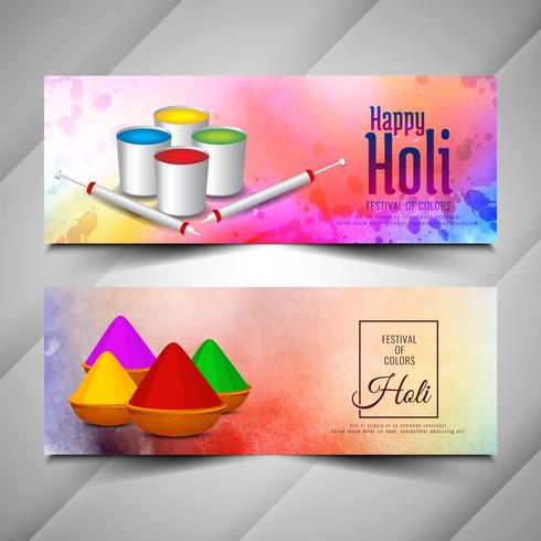 Abstracte mooie Happy Holi-banners instellen vector