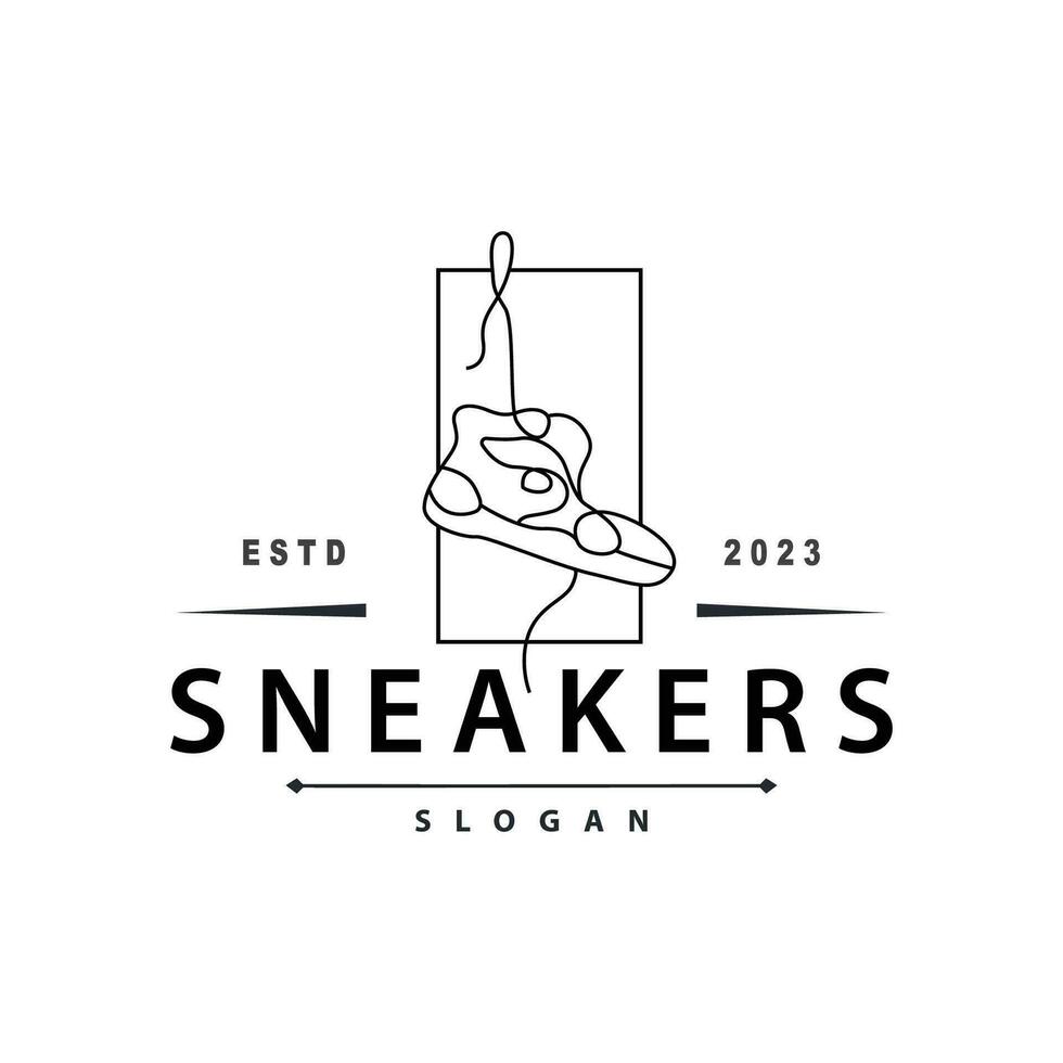 schoen logo, minimalistische lijn stijl sneaker schoen ontwerp gemakkelijk mode Product merk vector