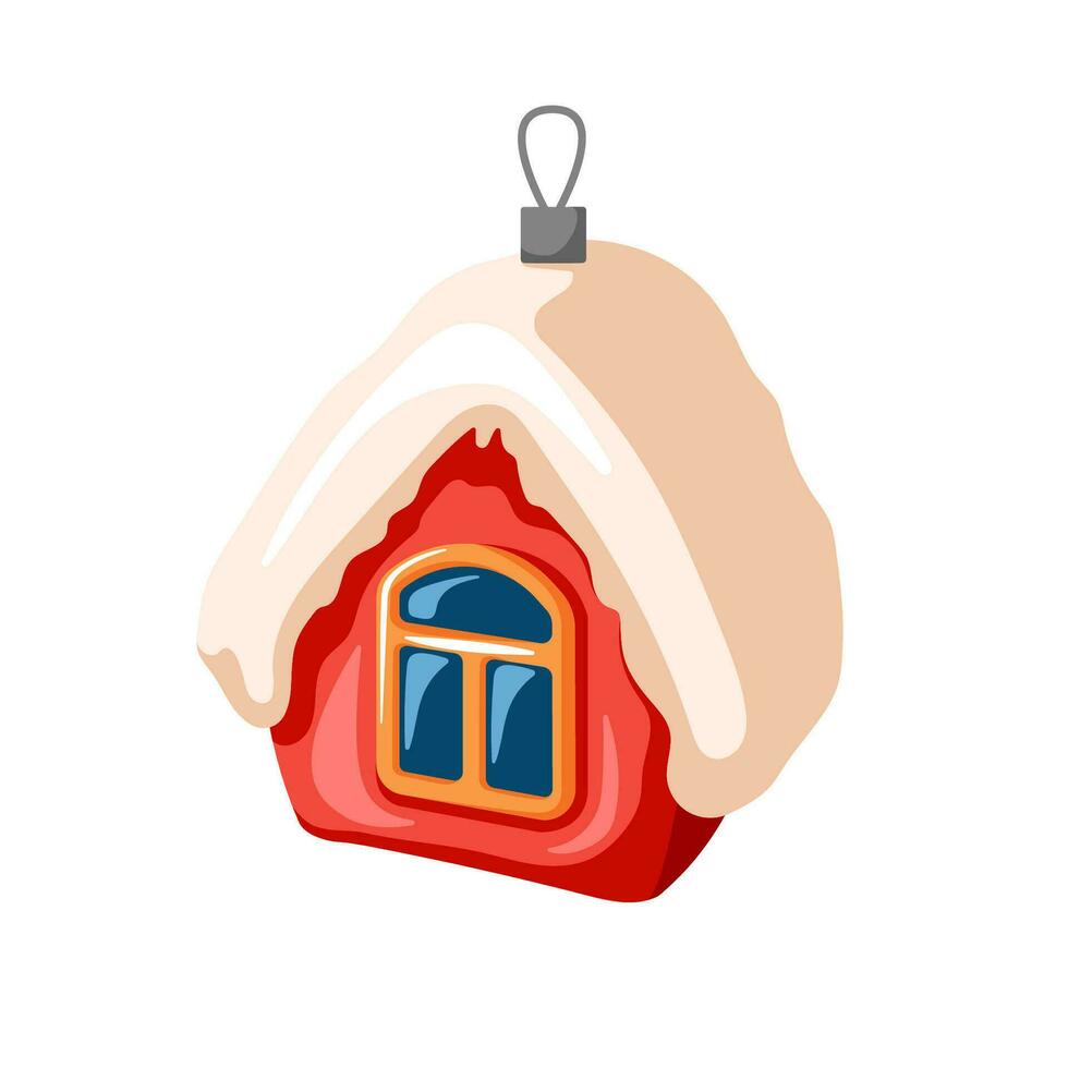 Kerstmis boom speelgoed- in een vorm van huis. tekenfilm stijl. nieuw jaar decoratie. vector illustratie geïsoleerd Aan een wit achtergrond.