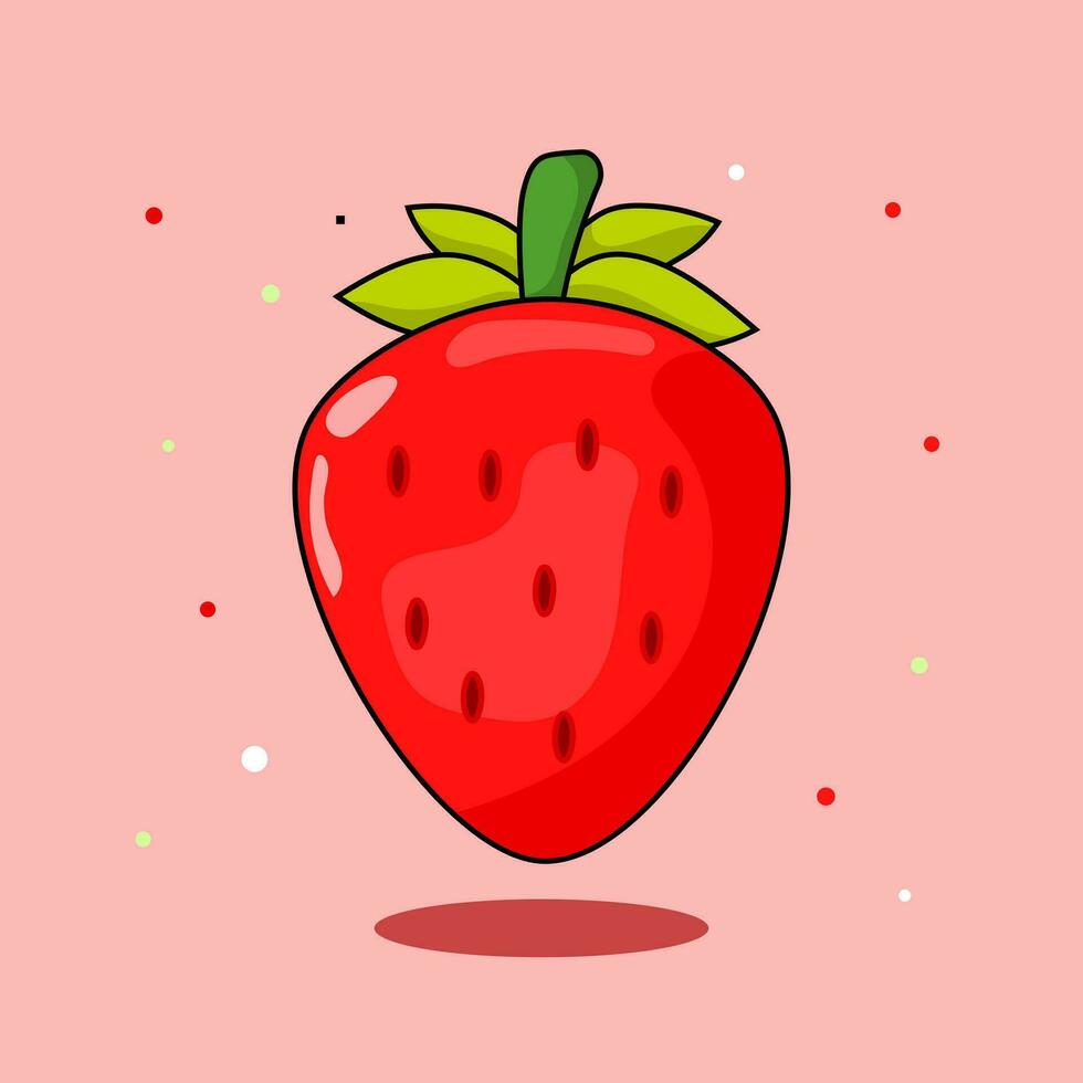 een aardbei Aan een roze achtergrond, aardbei fruit icoon, tekenfilm vlak stijl, boek, poster, menu omslag, zomer fruit, vers gezond sappig zoet, vector illustratie