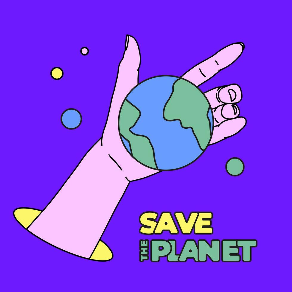 opslaan de planeet concept. aarde dag banier voor sociaal media. hand- Holding de planeet en beschermen. menselijk hand- manipuleren planeet aarde. gevolg Aan ruimte vector