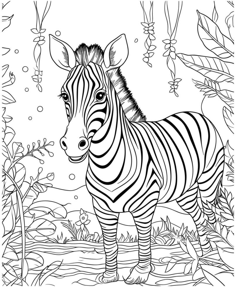 zebra oerwoud kleur Pagina's voor volwassenen vector