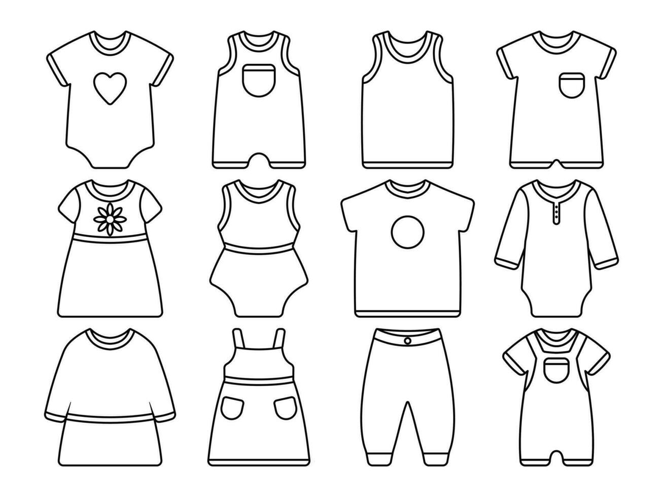 baby kleding verzameling lijn kunst stijl vector illustratie