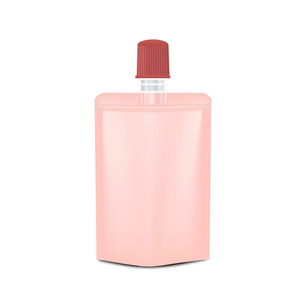 roze blanco folie voedsel of drinken zak verpakking met deksel. plastic pak sjabloon klaar voor uw ontwerp. vector illustratie eps 10.