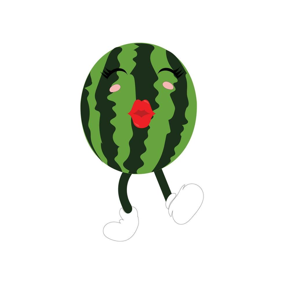 watermeloen karakter met divers gezicht uitdrukkingen. vector illustratie reeks van grappig en schattig tekenfilm fruit geïsoleerd Aan wit achtergrond. mascotte verzameling.