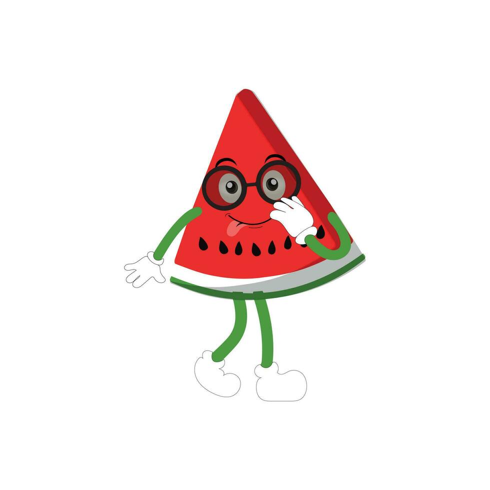grappig watermeloen plakjes tekens met tekenfilm glimlach gezichten. schattig fruit in zonnebril surfen. zomer tijd feest. grappig watermeloenen vector reeks