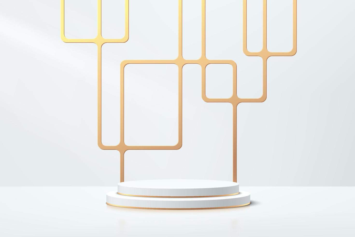 wit, goud geometrisch voetstuk podium met gouden rechthoek frame. vector