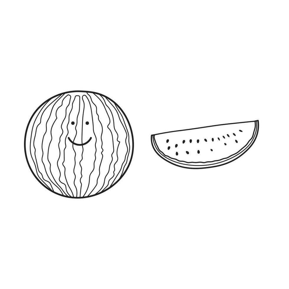 hand- getrokken vector illustratie kleur kinderen schattig glimlachen fruit watermeloen clip art