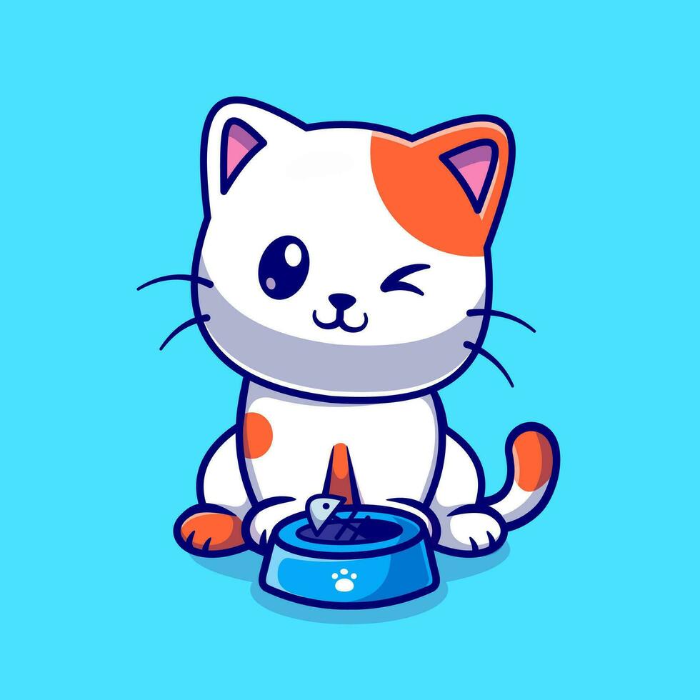 schattig kat aan het eten vis tekenfilm vector icoon illustratie. dier natuur icoon concept geïsoleerd premie vector. vlak tekenfilm stijl