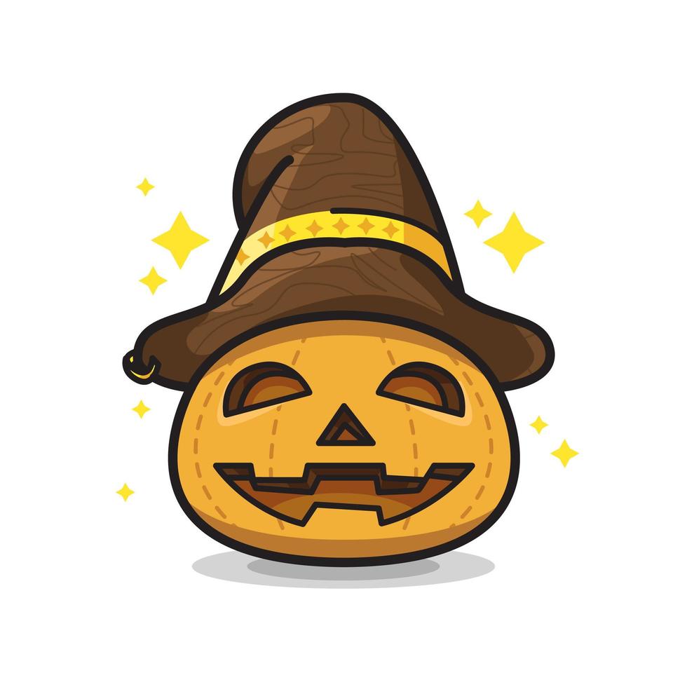 pompoen met hoed halloween schattige lijntekeningen illustratie vector