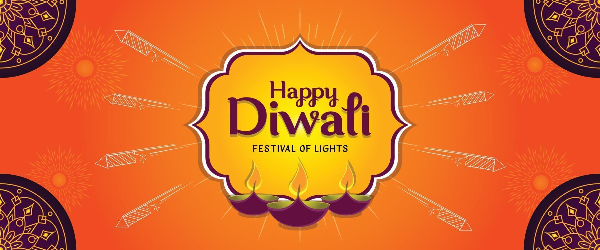 luxe vrolijke diwali-groetenbanner gratis met sierlijk decor vector