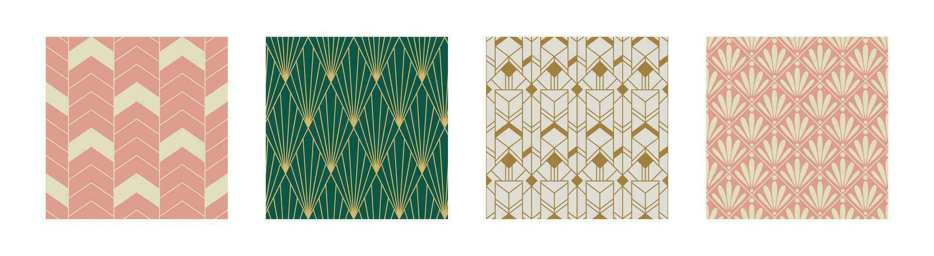 reeks van wijnoogst kunst deco naadloos patroon. lijn kunst meetkundig goud vormen. modern ornamenten vector illustratie. Gatsby retro elegant achtergrond voor kleding stof, behang of omhulsel