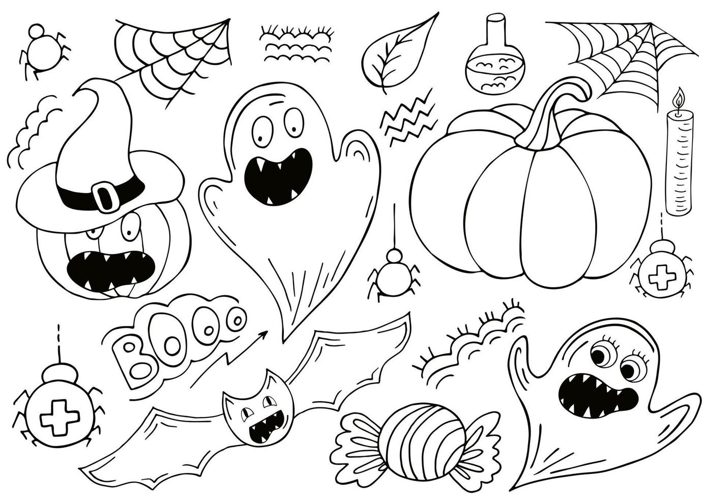 halloween ontwerpelementen in de hand tekenstijl vector