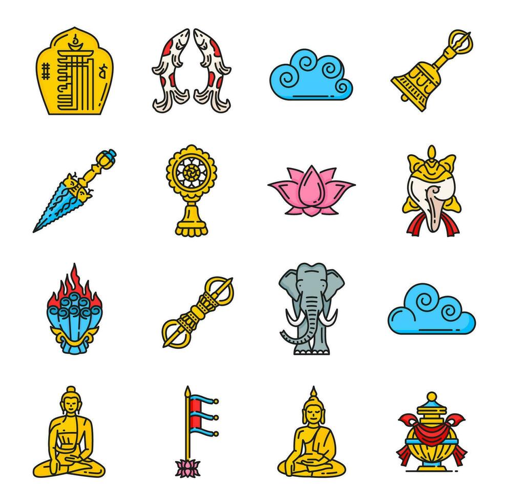 Boeddhisme religie pictogrammen en symbolen vector