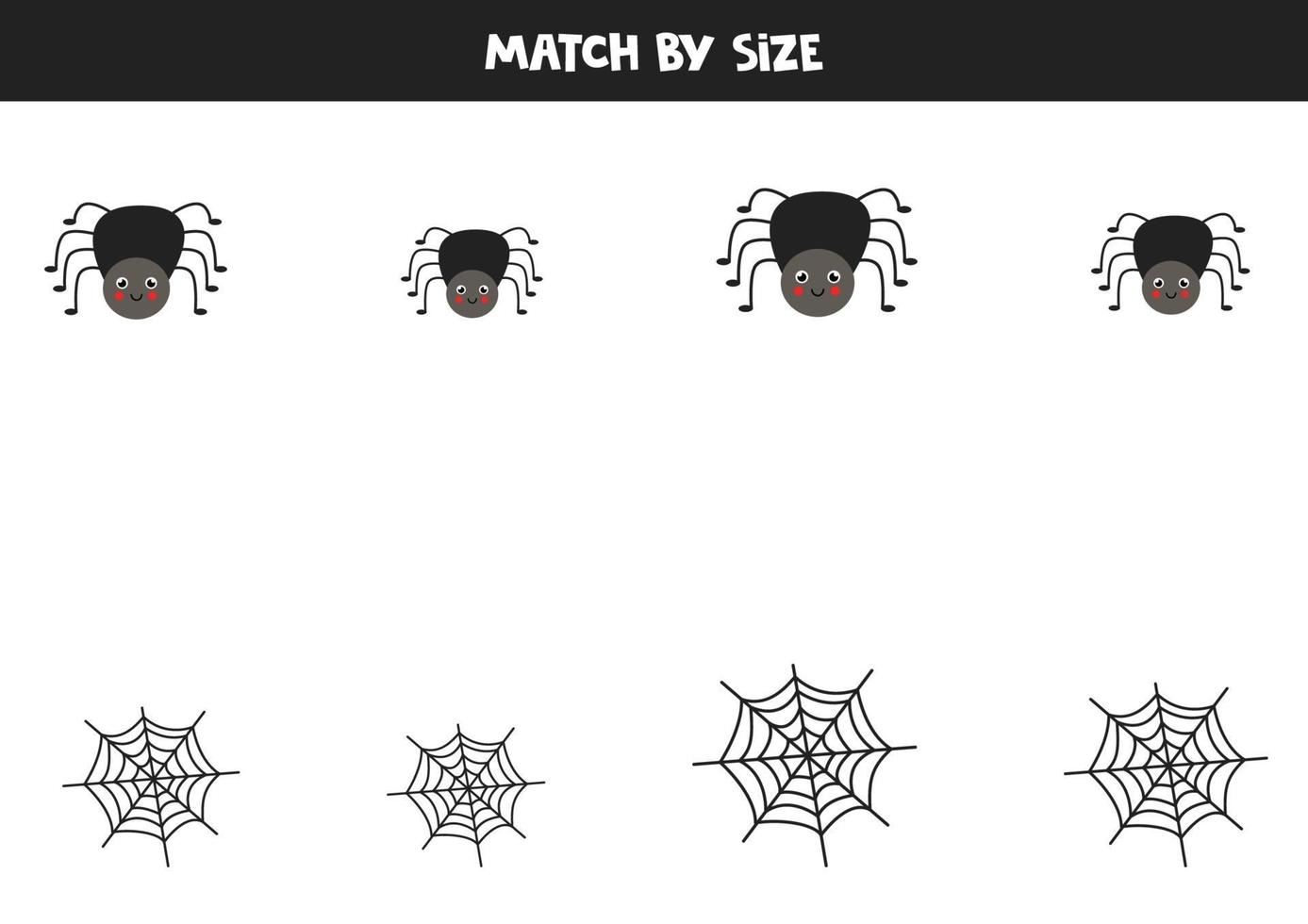 matching game voor kleuters. match spinnen en webben op grootte. vector