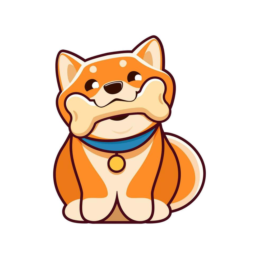 tekenfilm kawaii schattig huisdier shiba inu hond met een bot vector